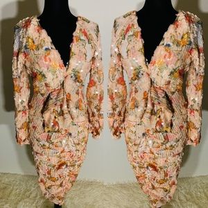 Gold floral spring special occasion dress